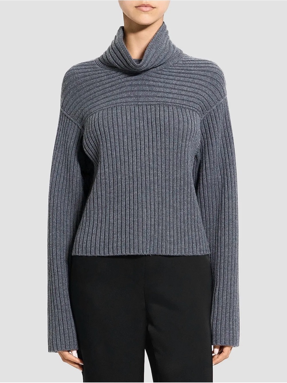 NWT Women's Ribbed Merino 100% Merino Wool Sweater, Jumper Dark Grey Melange, S